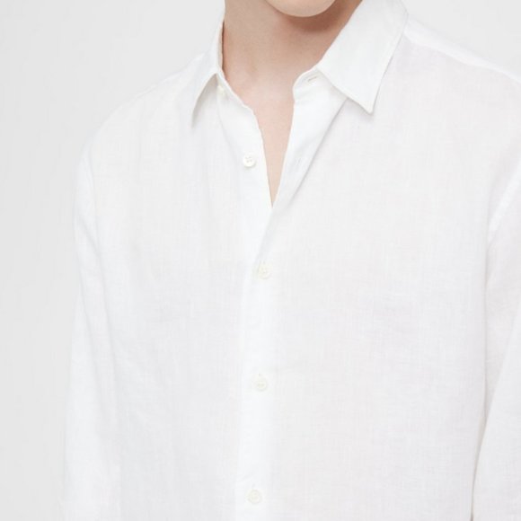 New Theory 100% linen Irving  shirt white shirt , long sleeves, button up summer - Picture 2 of 5
